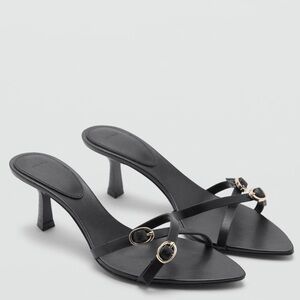 Mango Black Strappy Heel Sandals with Gold Buckles